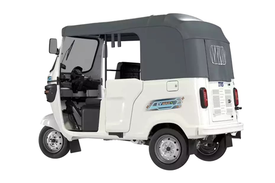 TVS King EV Max Pristine White Left Rear Three Quarter TVS King EV Max Pristine White Left Rear Three Quarter