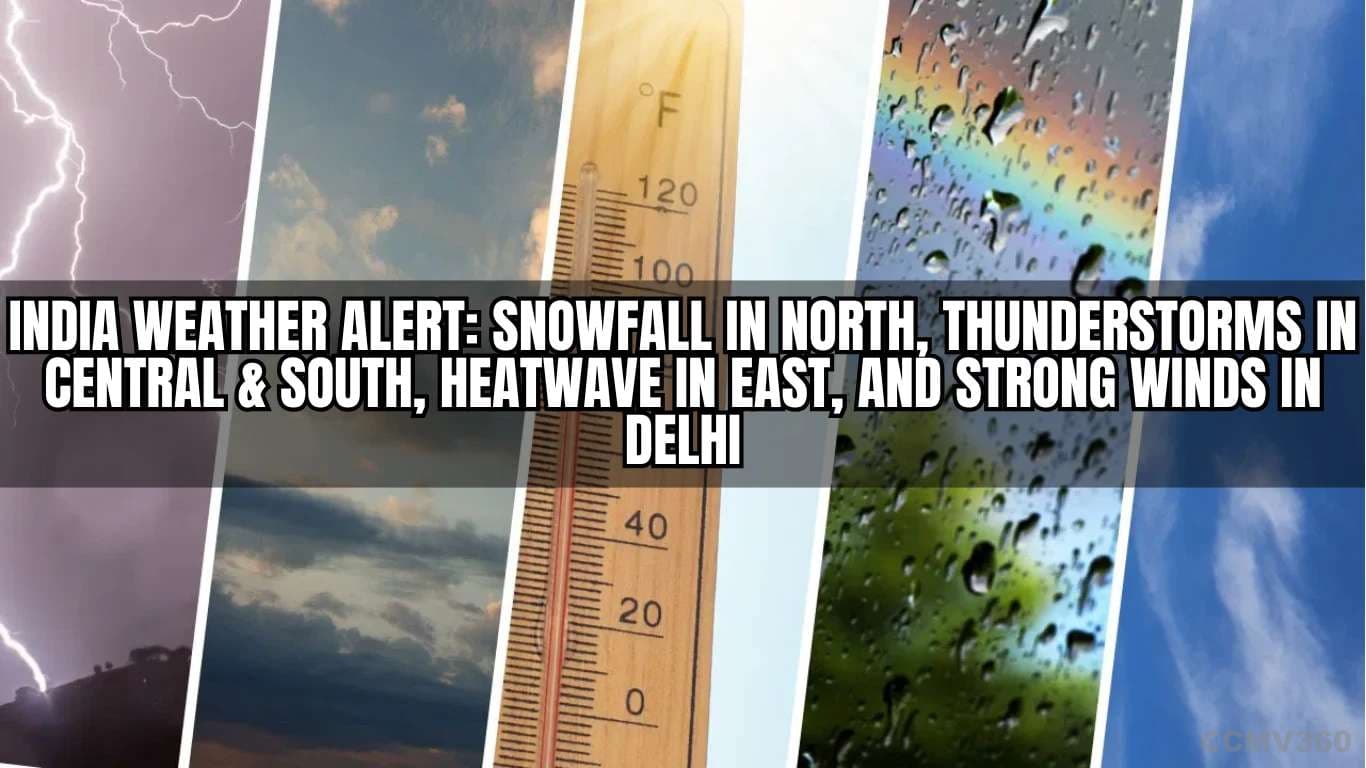 India Weather Alert: Snowfall in North, Thunderstorms in Central & South, Heatwave in East, and Strong Winds in Delhi India Weather Alert.webp