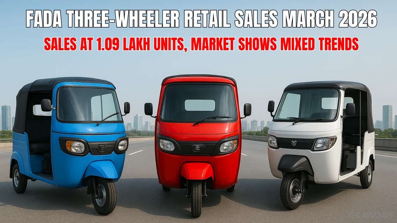 FADA Three-Wheeler Retail Sales March 2026: Sales at 1.09 Lakh Units, Market Shows Mixed Trends FADA 3-W Retail Sales Report March 2026