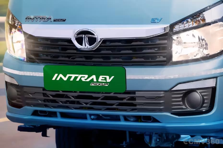Tata Intra EV Pickup Front Grille with Logo Headlamps and EV Branding Close View Tata Intra EV Pickup Front Grille with Logo Headlamps and EV Branding Close View