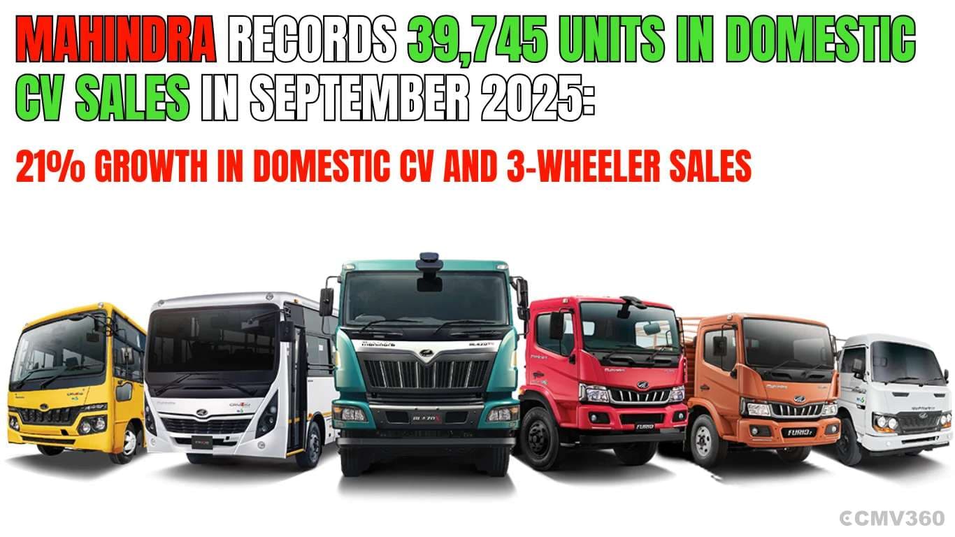 Mahindra Records 39,745 Units in Domestic CV Sales in September 2025: 21% Growth in Domestic CV and 3-Wheeler Sales Mahindra September 2025 CV Sales Rise 21% | 43% Export Growth