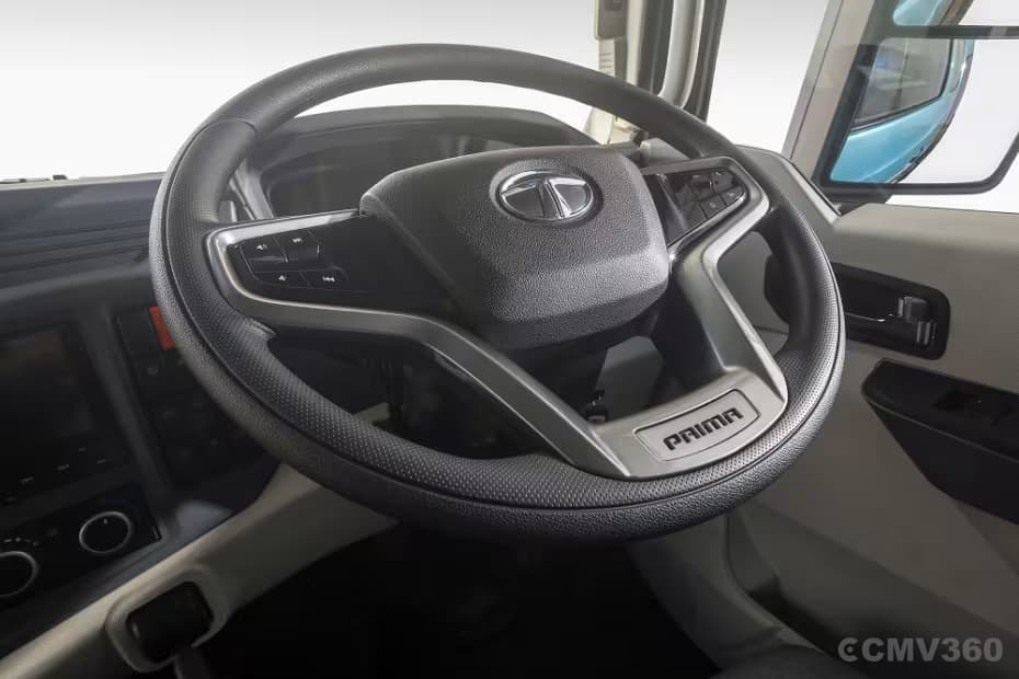 Tata Prima E.55S Steering Wheel with Integrated Controls in Cabin Tata Prima E.55S Steering Wheel with Integrated Controls in Cabin